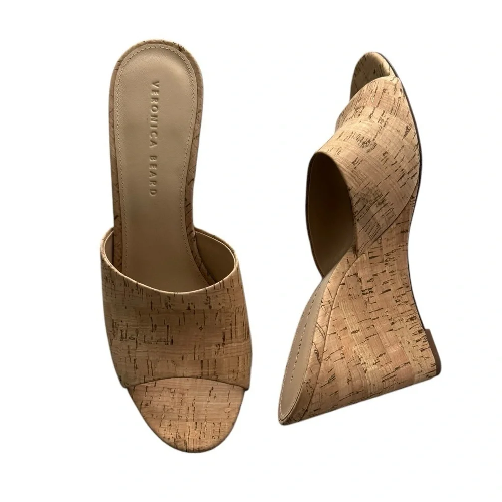 NEW Veronica Beard Dali Cork Wedge Sandal Mules 10.5 Neutral Minimalist